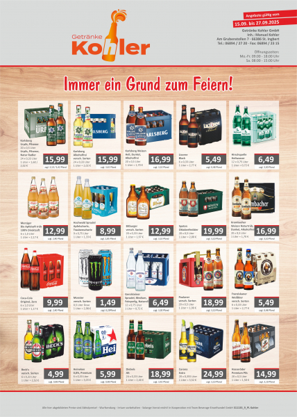 Angebot gültig bis zum 27.09.2025 in unserem Getränkeabholmarkt!  #WirSindKohler